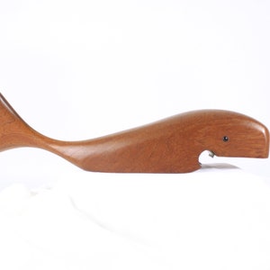 Large teak whale bottle opener, mid century modern bar wares, nautical home decor image 2