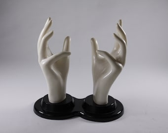 Vintage 1990s plastic display hands, double mannequin life sized hands jewelry stand, gloves display
