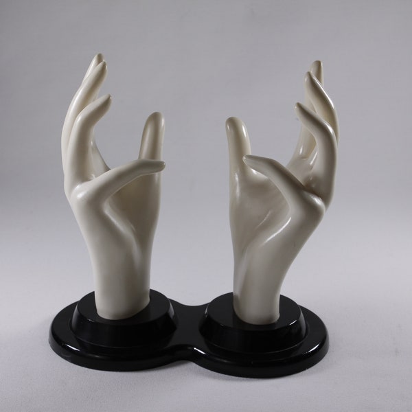 Vintage 1990s plastic display hands, double mannequin life sized hands jewelry stand, gloves display