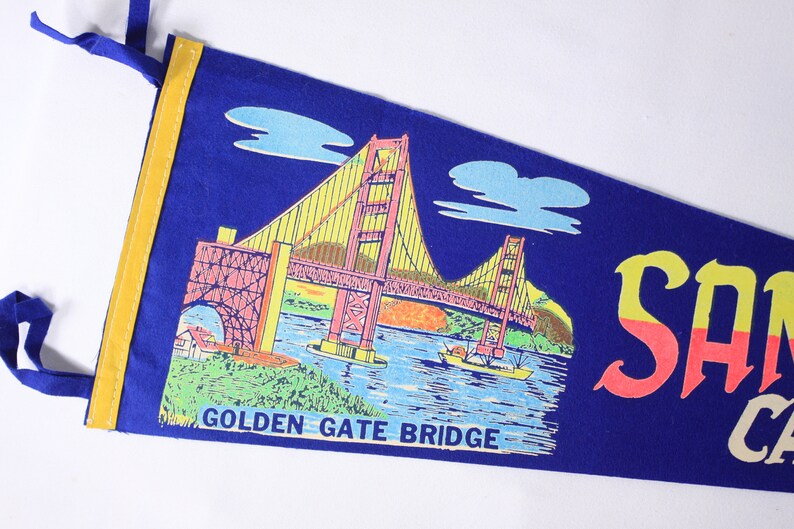 Vintage 26 NEON San Francisco California Golden Gate Bridge tourist souvenir pennant, vintage travel souvenir image 8