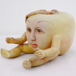 Vintage 'apple boy' surrealist sculpture by Ismael Franco, ceramic surreal art figure image 7