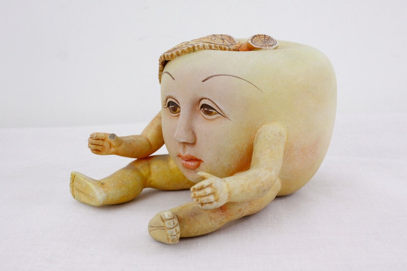 Vintage 'apple boy' surrealist sculpture by Ismael Franco, ceramic surreal art figure image 7