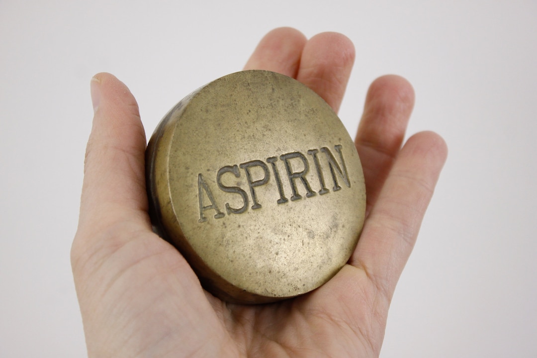 Vintage Brass Aspirin Box, Medical Trinket Box, Metal Pill Paperweight, Art Scientific