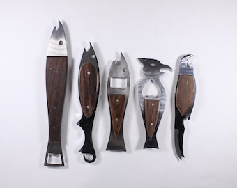 CHOOSE vintage FISH or BIRD wood and stainless bottle opener