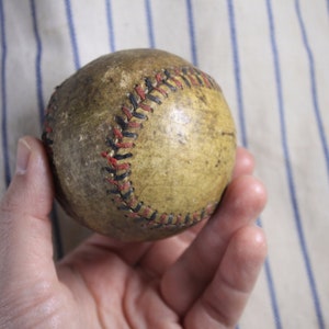 ca 1930s striped Baseball uniform and leather baseball, Sport collectible uniform, vintage sport equipment for TV movie prop or display image 8