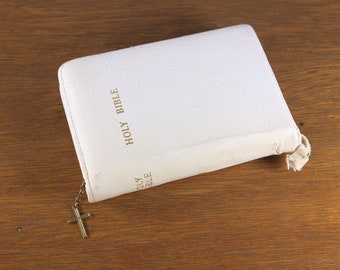 Vintage gilt-cut Bible in white protective cover, self-pronouncing edition king james bible Old and New Testament