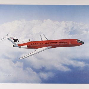 Bright Red airplane Braniff International travel poster 16x20", vintage travel poster airline advertisement, red plane aircraft wall art