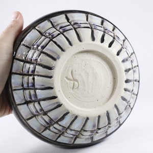Handmade opalescent chandelier fine art pottery bowl, art deco movie inspired full moon altar offering bowl, wheel thrown carved flower vase image 9