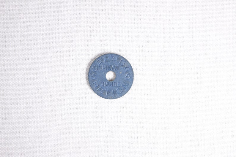 Set of 6 WWII Canada meat rationing tokens, 1945 collectible blue board coins image 8