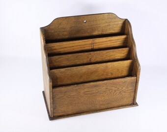 Vintage wooden stationery organizer, antique letter rack, wall hanging mail sorting slots