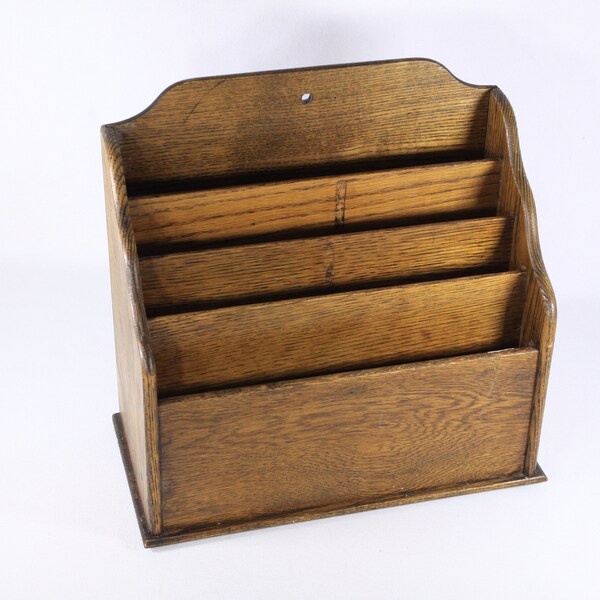 Vintage wooden stationery organizer, antique letter rack, wall hanging mail sorting slots