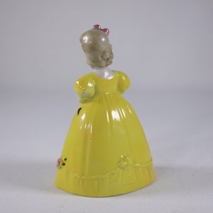 Vintage figurative porcelain hand bell, 4 porcelain girl figurine, young girl in yellow dress hand bell, Flower girl bell image 3