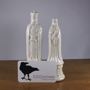 PAIR 66.5 Medieval King and Queen wedding cake toppers pearlescent porcelain, vintage large ceramic chess pieces image 4