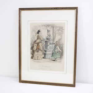 1900s Fashion Print De Gracieuse, Geillustreerde Aglaja no. 962 hand coloured engraving in simple frame image 1