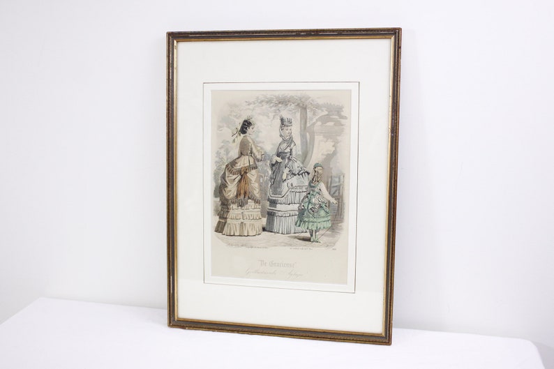 1900s Fashion Print De Gracieuse, Geillustreerde Aglaja no. 962 hand coloured engraving in simple frame image 1