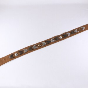 Vintage 29.5 handmade French leather belt with solid metal accents, brown South Western belt, genuine leather belt image 3