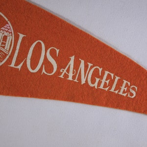 1950s Los Angeles tourist souvenir pennant 26, orange felt banner, student dorm room gift image 6