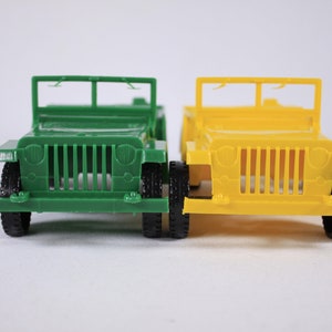 Vintage plastic Jeep Toy Willys jeep made in Canada CHOOSE Yellow or Green ca 1980s image 3