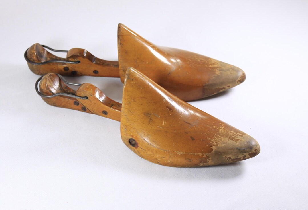 Hormas de zapatos de madera antiguas de 28 cm de largo, soportes