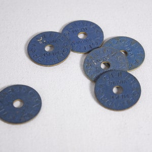 Set of 6 WWII Canada meat rationing tokens, 1945 collectible blue board coins image 9