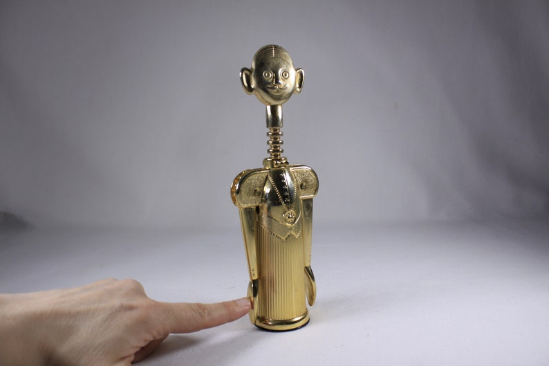Vintage 8 SOMMELIER 'Pierre The Butler' Wine Bottle Opener Corkscrew, Gold plated Italian Bar Tool mid-century barware housewarming gift image 4
