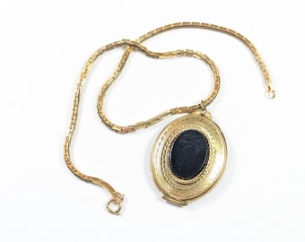 Vintage Large pinchbeck photo locket, gold tone stowage pendant, mourning jewelry