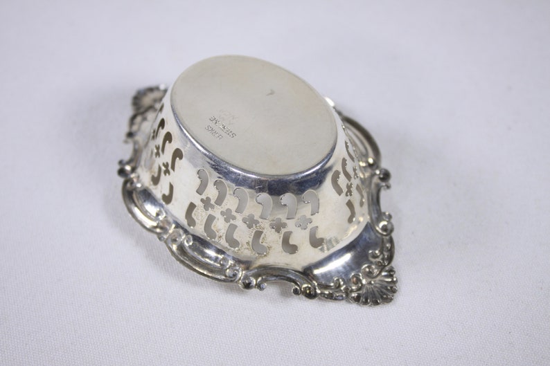 Small BIRKS pierced sterling silver dish, miniature ring dish, bonbon dish, sweets dish, pierced silver nut dish image 8