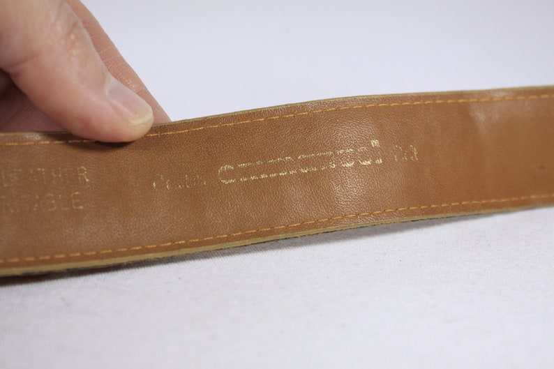 1970s caramel brown leather belt 33 size Large, vintage Ceinture EMMANUEL belt patterned atomic 1970s ladies belt, genuine leather belt image 5