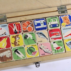 1960s mcm retro Picture Cubes AS IS, WB 260 made in China, alphabet blocks animals items spelling words reading teaching aid image 5