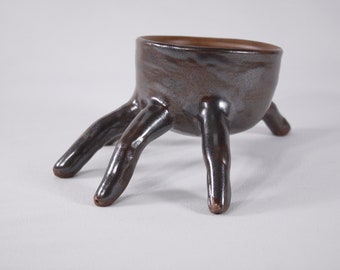 Handmade ceramic elegant finger bowl, creepy halloween teacup, cousin IT key dish hallway catchall