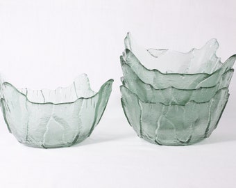 Sea green glass dessert bowls set of 4, mcm colourful home decor glassware