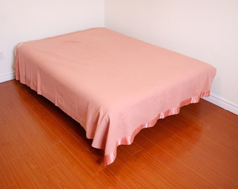 Vintage EATON's 70 x 88” pink merino wool blanket, dusty pink blanket for twin bed