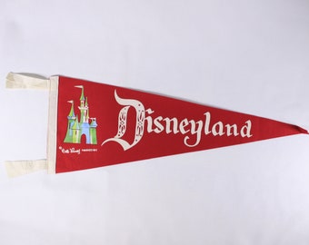 1960's Original 24" Disneyland Felt Red Pennant Walt Disney Sleeping Beauty Castle Souvenir Flag