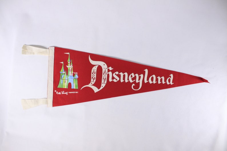 1960's Original 24 Disneyland Felt Red Pennant Walt Disney Sleeping Beauty Castle Souvenir Flag image 1