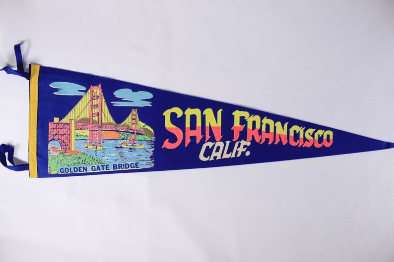 Vintage 26 NEON San Francisco California Golden Gate Bridge tourist souvenir pennant, vintage travel souvenir image 4