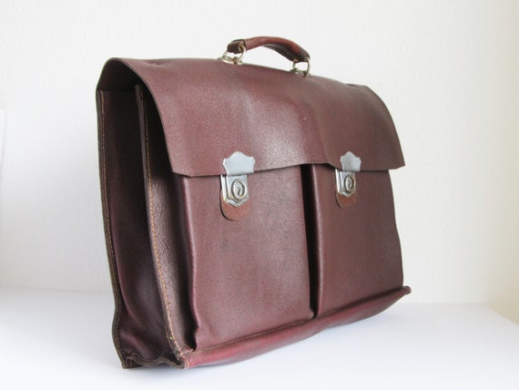 Vintage burgundy leather folio bag soft sided briefcase | Etsy