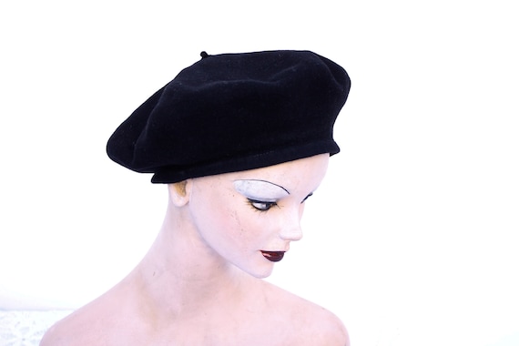 Vintage Spanish Basque Handmade 50s-60s Elegant Wool Black Beret Vintage basque black wool - Gem main image 3