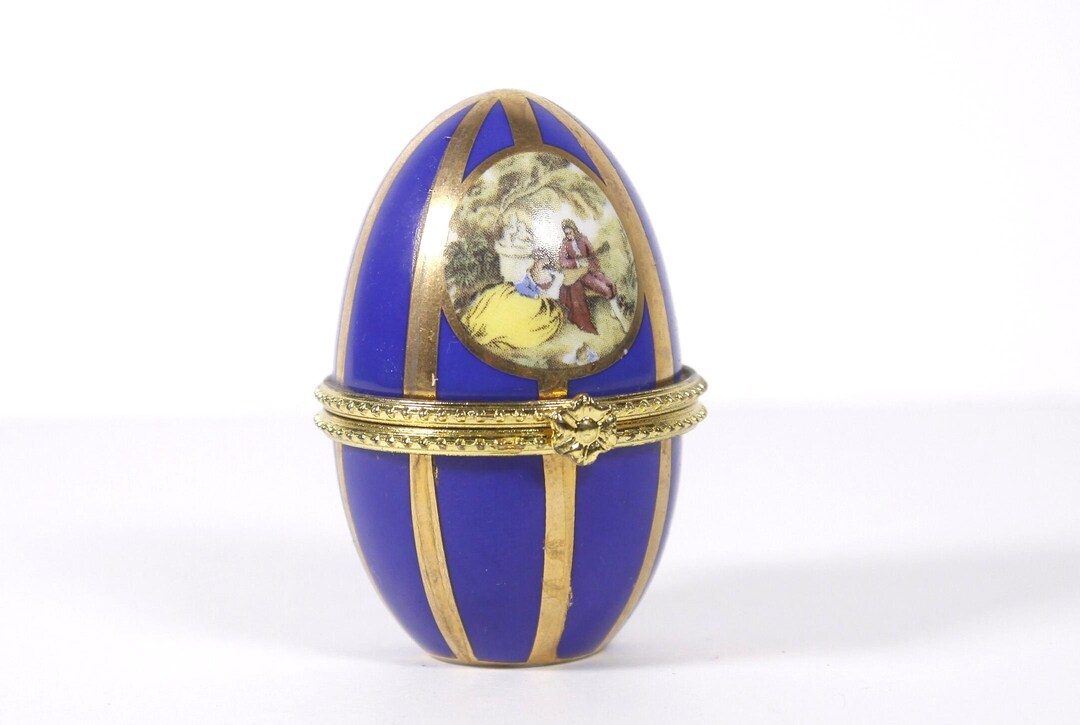 Boîte à Bijoux Ancienne En Porcelaine En Forme D'oeuf - Décoration Ou Pilulier