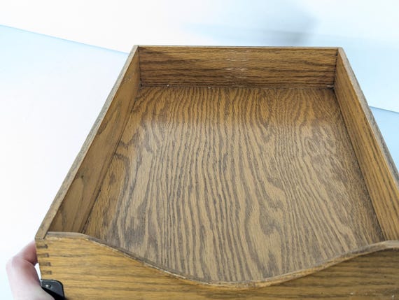 Vintage Double Layer Oak Wooden Letter Tray, Dovetailed IN OUT