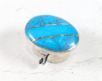 Vintage Sterling Silver and (Faux?) Turquoise Pill Box from Mexico