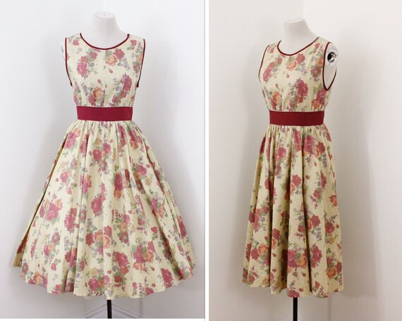 Vintage sun dress, 1950s day dress, floral dress w