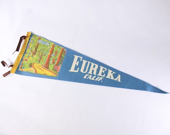 Vintage 26" NEON Eureka California felt pennant, redwood forest tourist souvenir, travel outdoor hiking souvenir