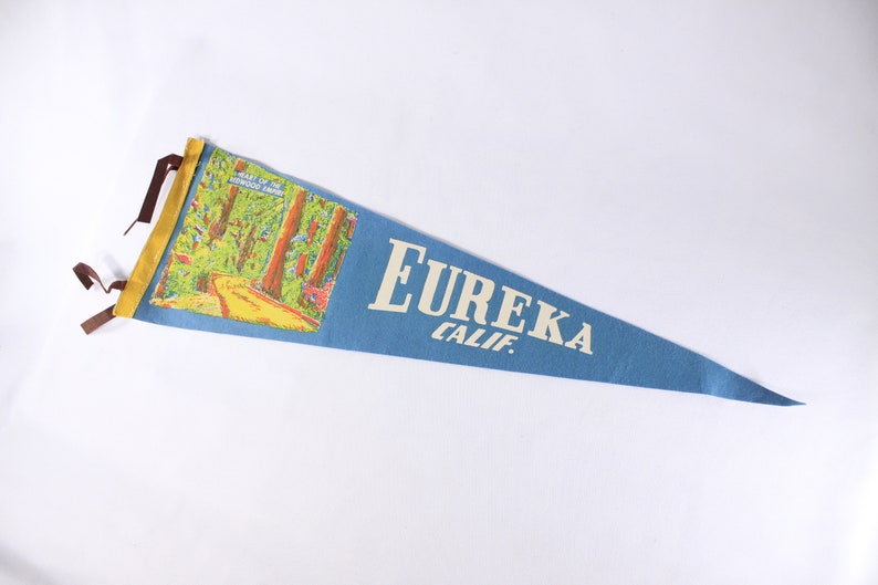 Vintage 26 NEON Eureka California felt pennant, redwood forest tourist souvenir, travel outdoor hiking souvenir image 1