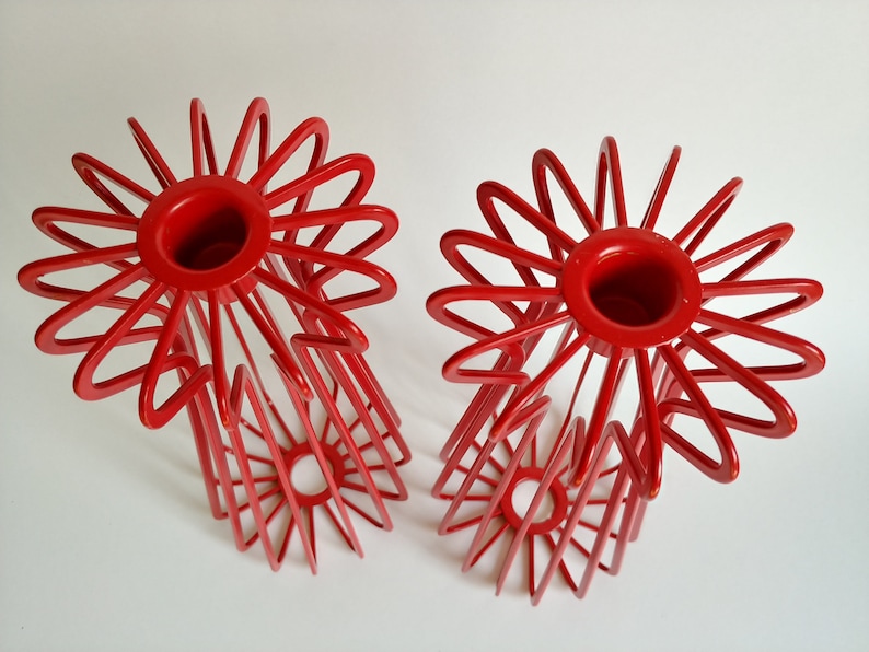 1990s Ikea Tradig Red Metal Wire Candlestick Holders Ehlen Johansson Scandinavian Design Pair image 3