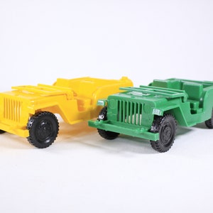 Vintage plastic Jeep Toy Willys jeep made in Canada CHOOSE Yellow or Green ca 1980s image 2