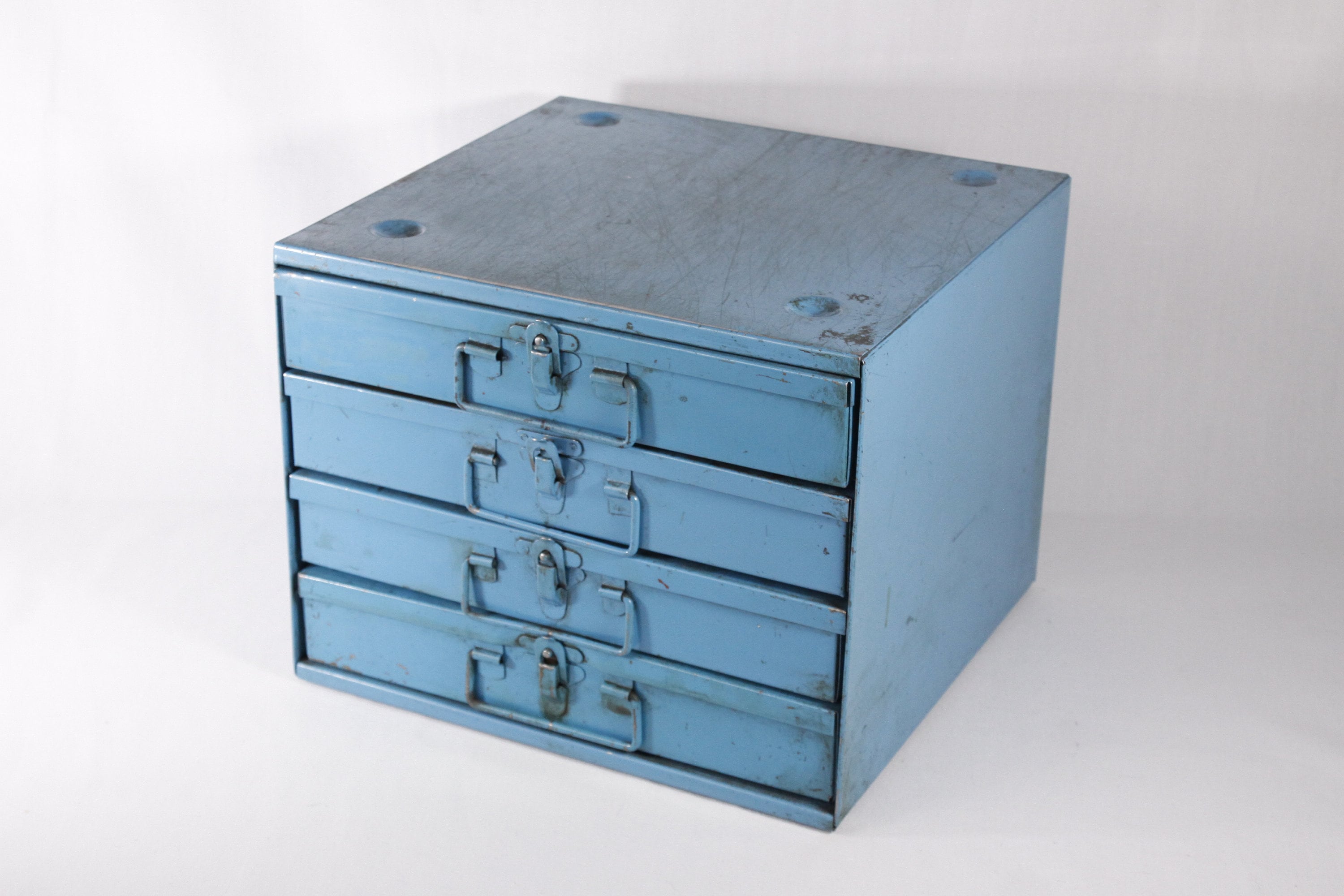 Vintage Blue Metal Drawer Toolbox Parts Storage Cabinet DOCAP