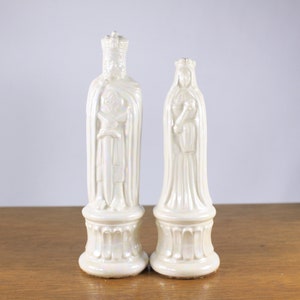 PAIR 66.5 Medieval King and Queen wedding cake toppers pearlescent porcelain, vintage large ceramic chess pieces image 9