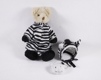 Ganz stripes small teddy bear in zebra costume, tiny bear in mask, halloween costume bear