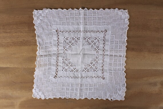 Vintage soft cotton handkerchief, drawn thread / … - image 8