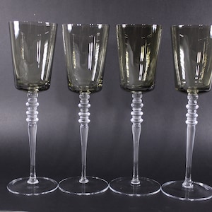 Vintage 10 tall two-tone wine glasses set of 4, smoky glass crystal or glass stemware image 1